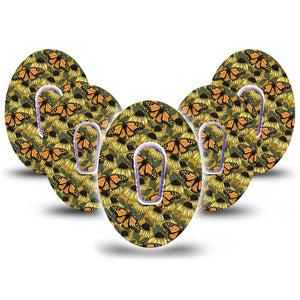 ExpressionMed Coneflowers & Monarchs Dexcom G6 Tape, 5-Pack Tape and 5-Pack Sticker Flowerets And Butterflies, Plaster Continuous Glucose Monitor Design