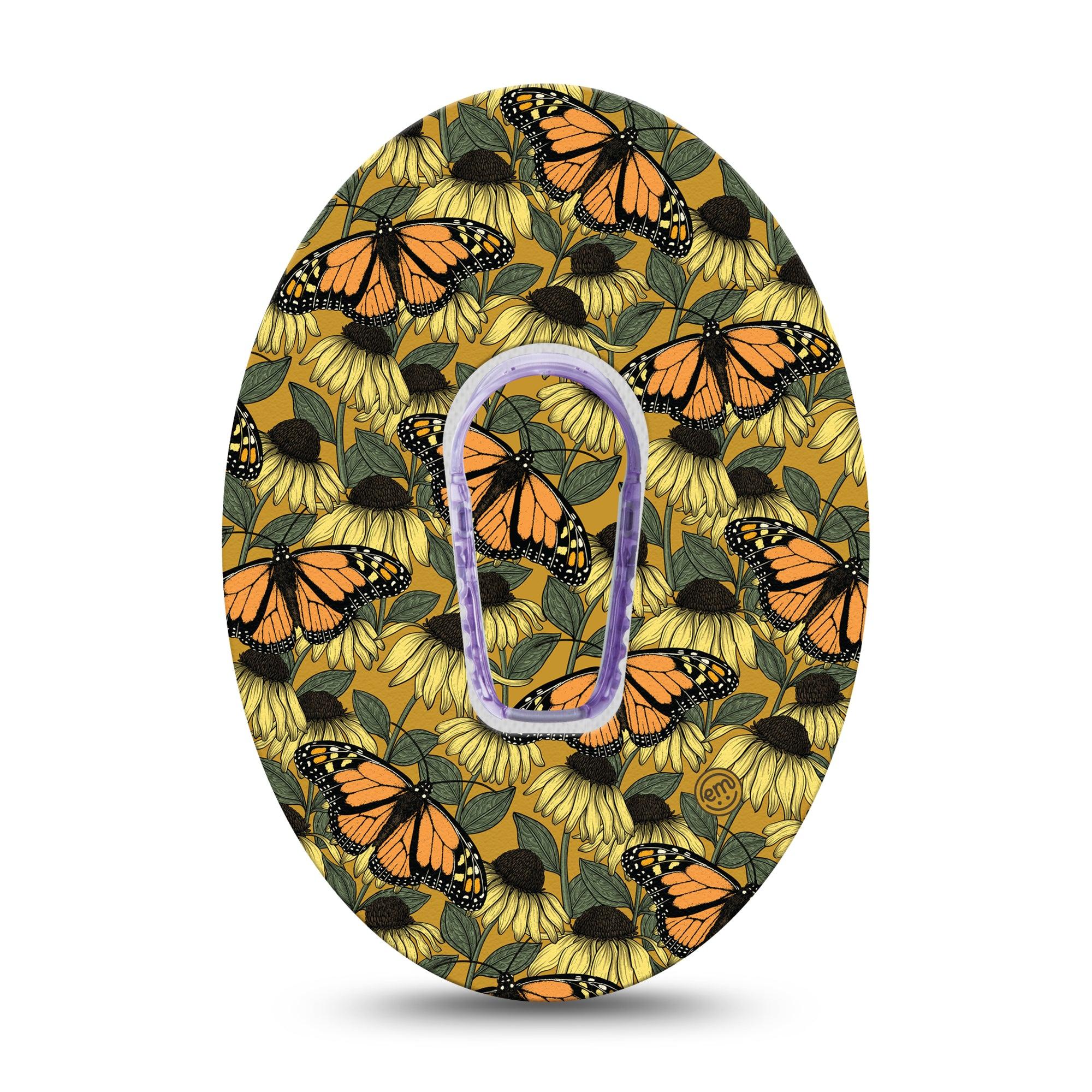 ExpressionMed Coneflowers & Monarchs Dexcom G6 Tape Single Tape and Single Sticker Fall colors Coneflowers and butterflies, Plaster Continuous Glucose Monitor Design