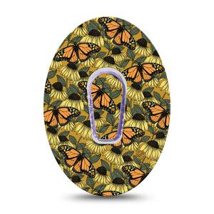 ExpressionMed Coneflowers & Monarchs Dexcom G6 Tape Single Tape and Single Sticker Fall colors Coneflowers and butterflies, Plaster Continuous Glucose Monitor Design