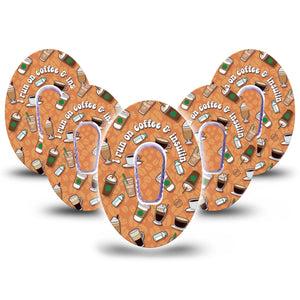 ExpressionMed Coffee and Insulin Dexcom G6 Tape, 5-Pack Tape and 5-Pack Sticker Daily Coffee and Meds, Plaster Continuous Glucose Monitor Design