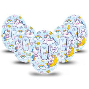 ExpressionMed Sleeping Unicorns Dexcom G6 Tape, 5-Pack Tape and 5-Pack Sticker Colorful Unicorns and Stars, Plaster Continuous Glucose Monitor Design