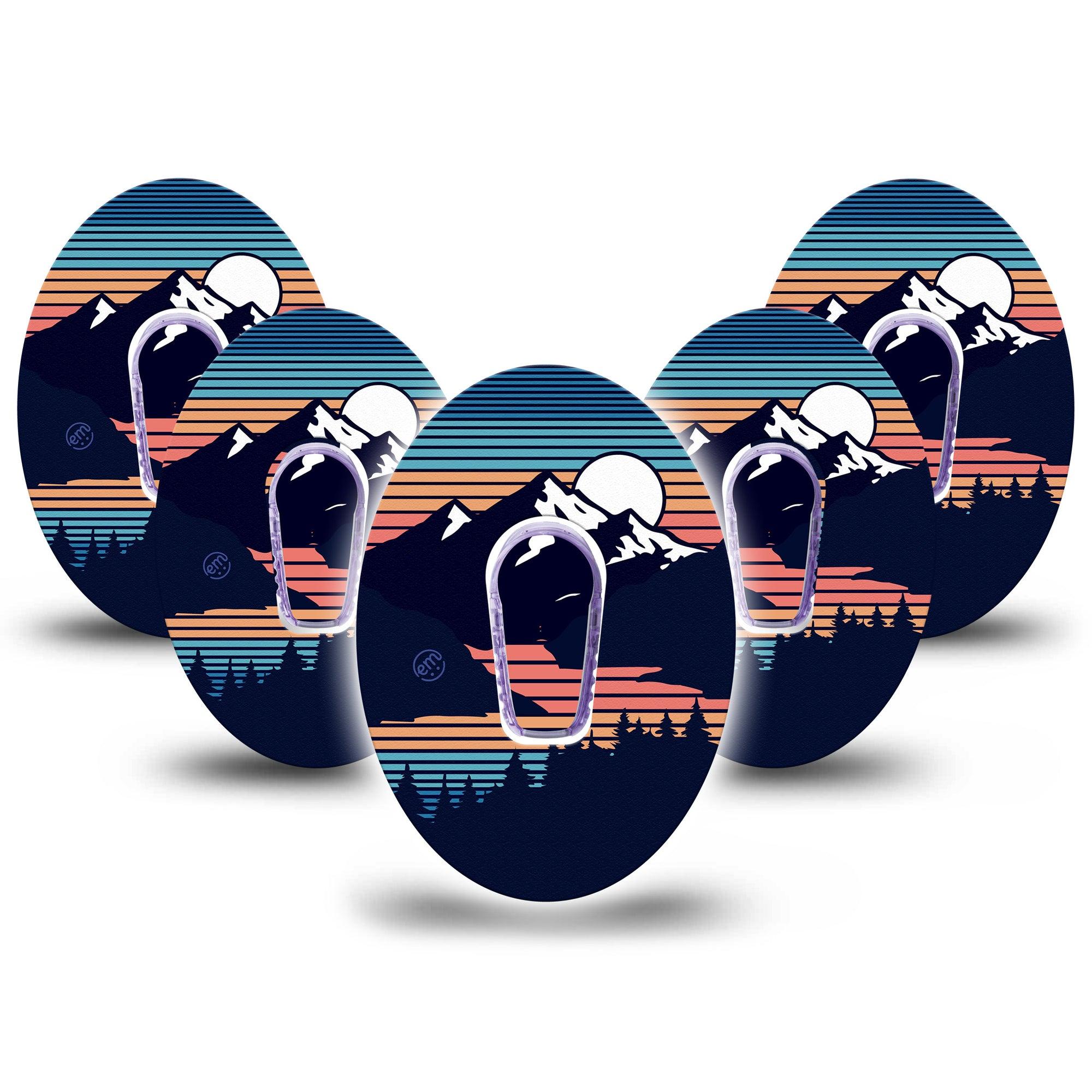 ExpressionMed Retro Mountain Dexcom G6 Tape, 5-Pack Tape and 5-Pack Sticker Retrowave Terrain, Plaster Continuous Glucose Monitor Design