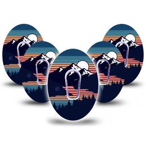 ExpressionMed Retro Mountain Dexcom G6 Tape, 5-Pack Tape and 5-Pack Sticker Retrowave Terrain, Plaster Continuous Glucose Monitor Design