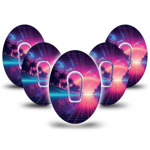 ExpressionMed Neon Synthwave Dexcom G6 Tape, 5-Pack Tape and 5-Pack Sticker Sunset Retrowave, Plaster Continuous Glucose Monitor Design