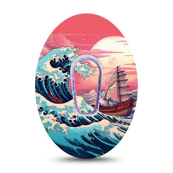 ExpressionMed Great Wave Dexcom G6 Tape Single Tape and Single Sticker Oriental Wave Artwork, Plaster Continuous Glucose Monitor Design