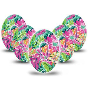 ExpressionMed Tropic Burst Dexcom G6 Tape, 5-Pack Tape and 5-Pack Sticker Gossamer Flowers, Plaster Continuous Glucose Monitor Design