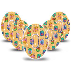 ExpressionMed Juicebox Dexcom G6 Tape, 5-Pack Tape and 5-Pack Sticker Beverages Design, Plaster Continuous Glucose Monitor Design