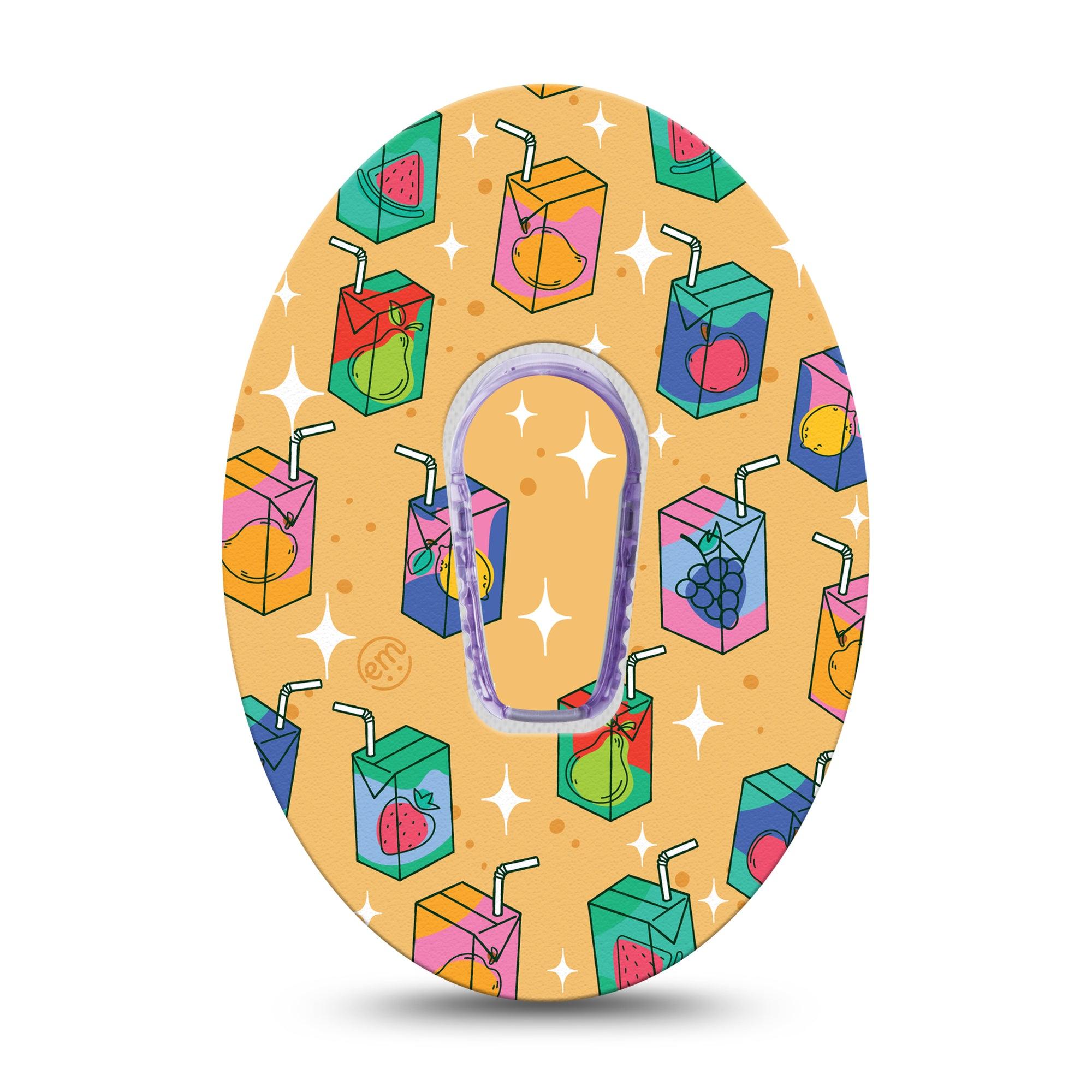 ExpressionMed Juicebox Dexcom G6 Tape Single Tape and Single Sticker Cute Drink Design, Plaster Continuous Glucose Monitor Design