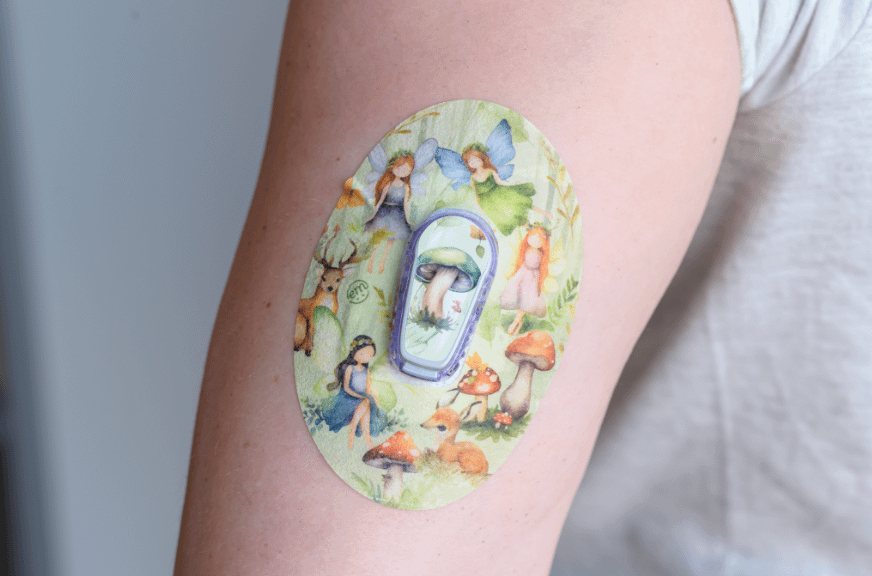 ExpressionMed, Woodland Fairies Dexcom G6 Transmitter Sticker, Single Transmitter Sticker, Human Wearing Fairies Themed CGM Adhesive Patch Design