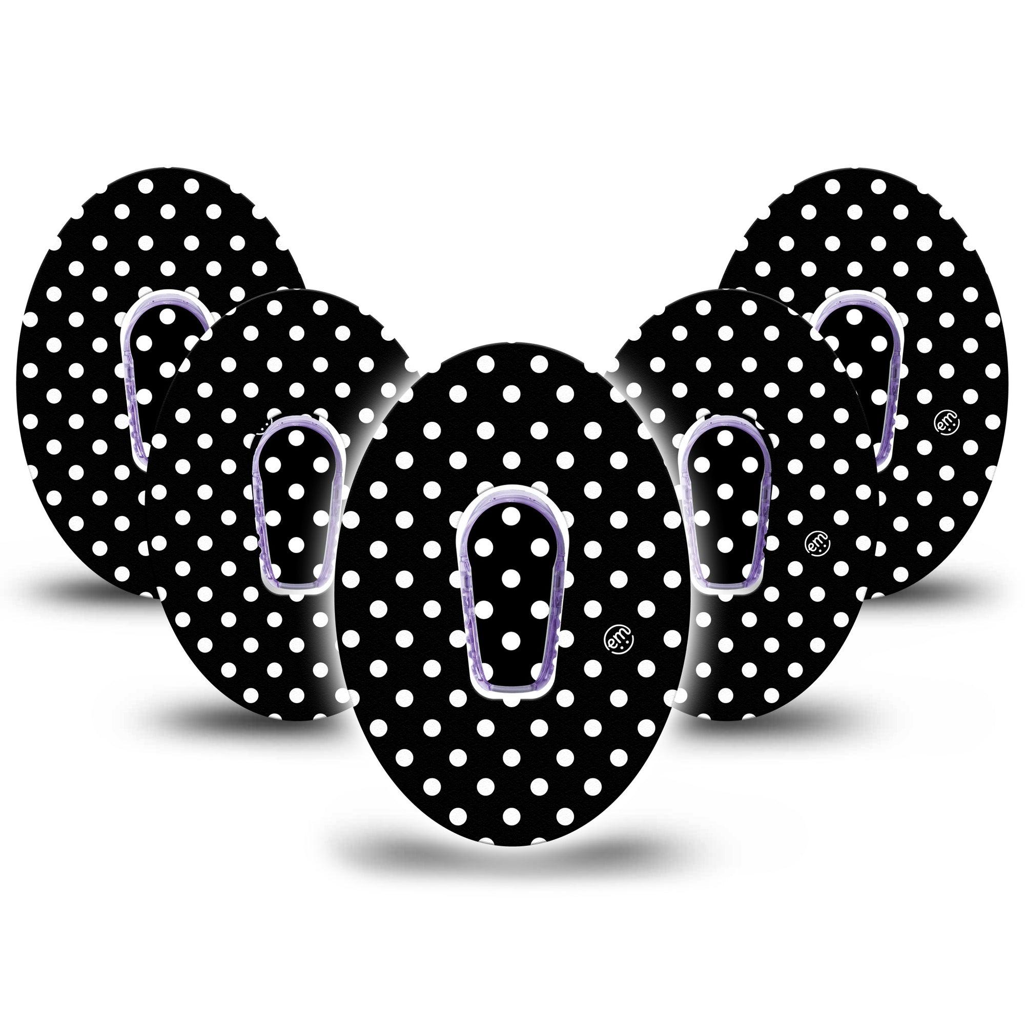 ExpressionMed Black and White Polka Dots Dexcom G6 Tape, 5-Pack Tape and 5-Pack Sticker Polka Dot Fashion, Plaster Continuous Glucose Monitor Design