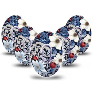 ExpressionMed Winter Floral Dexcom G6 Tape, 5-Pack Tape and 5-Pack Sticker Cool Tond Florals, Plaster Continuous Glucose Monitor Design