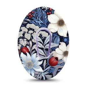 ExpressionMed Winter Floral Dexcom G6 Tape Single Tape and Single Sticker Blue & White Floral, Plaster Continuous Glucose Monitor Design