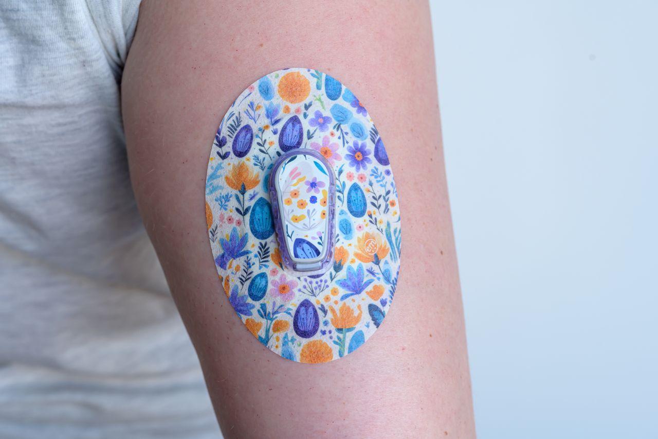 ExpressionMed Eastery Vibes Variety Pack Dexcom G6 Transmitter Sticker, Single Tape and Single Sticker, Arm Wearing Floral Themed CGM Adhesive Patch Design