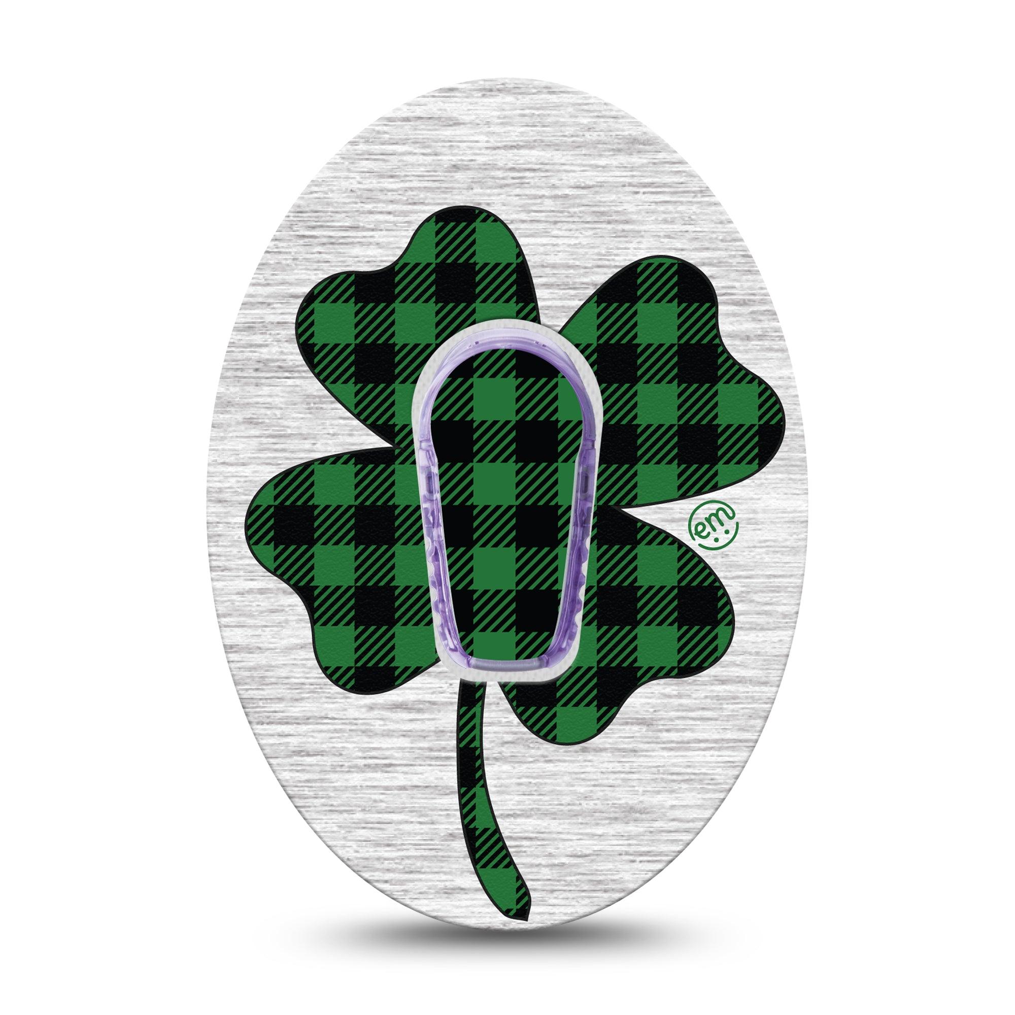 ExpressionMed Embroidered Clover Dexcom G6 Tape Single Tape and Single Sticker Plaid Clover Inspired, Plaster Continuous Glucose Monitor Design
