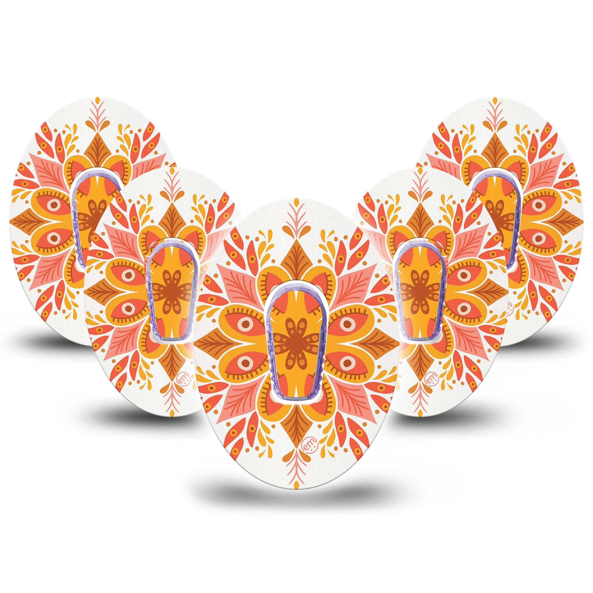 ExpressionMed Psychedelic Mandala Dexcom G6 Tape, 5-Pack Tape and 5-Pack Sticker Digital Illustration Design, Plaster Continuous Glucose Monitor Design