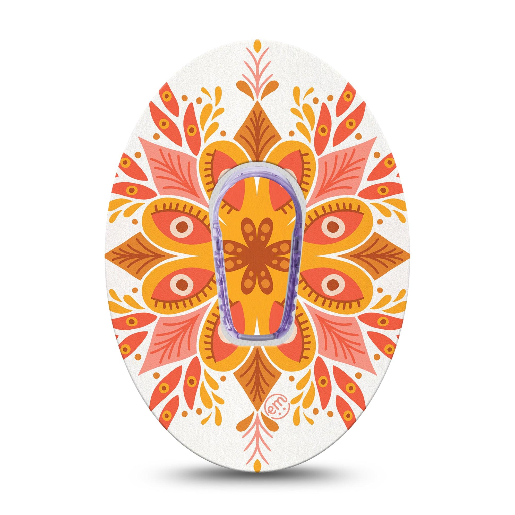ExpressionMed Psychedelic Mandala Dexcom G6 Tape Single Tape and Single Sticker Orange and Yellow Design, Plaster Continuous Glucose Monitor Design