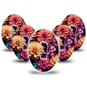 ExpressionMed Dahlia Bouquet Dexcom G6 Tape, 5-Pack Tape and 5-Pack Sticker Floral Dahlia Pattern, Plaster Continuous Glucose Monitor Design