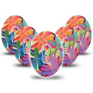 ExpressionMed Flower Song Dexcom G6 Tape, 5-Pack Tape and 5-Pack Sticker Vibrant Etta Vee Design, Plaster Continuous Glucose Monitor Design