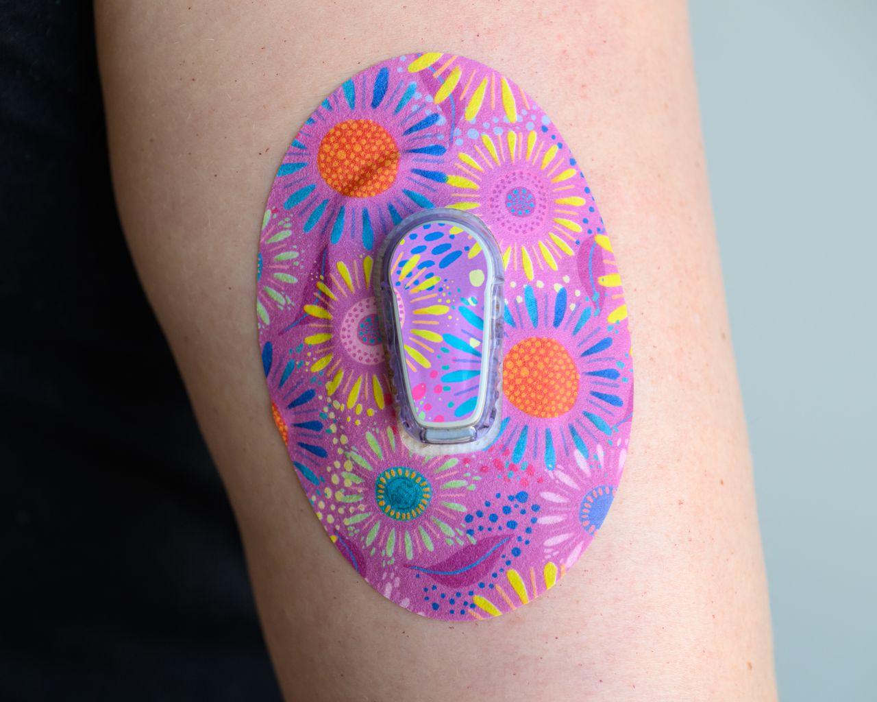 ExpressionMed EttaVee Variety Pack Dexcom G6 Tape, Single Tape and Single Sticker, Arm Wearing Floral Themed CGM Adhesive Patch Design