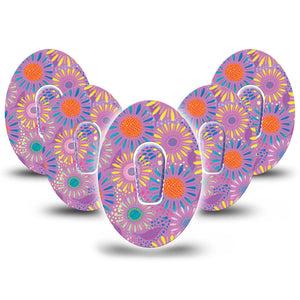 ExpressionMed Giant Daisies Dexcom G6 Tape, 5-Pack Tape and 5-Pack Sticker Painted Daisies by Etta Vee, Plaster Continuous Glucose Monitor Design