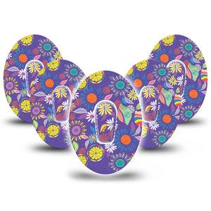ExpressionMed Purple Flowers Dexcom G6 Tape, 5-Pack Tape + 5-Pack Sticker Colorful Abstract by Etta Vee, Plaster Continuous Glucose Monitor Design