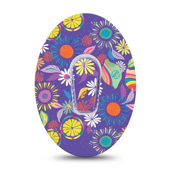 ExpressionMed Purple Flowers Dexcom G6 Tape Single Tape and Single Sticker Vibrant Etta Vee Design, Plaster Continuous Glucose Monitor Design