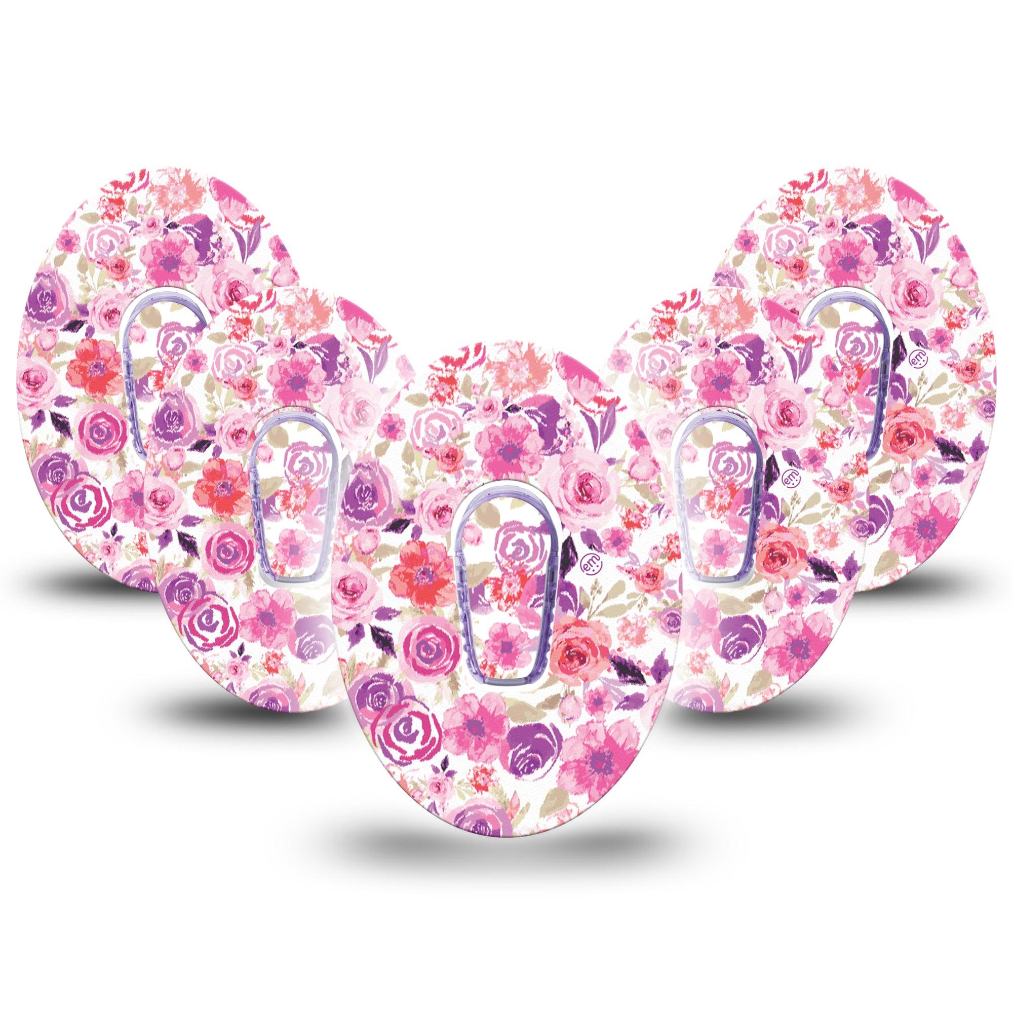 ExpressionMed Romantic Blooms Dexcom G6 5-Pack Tape and 5-Pack Sticker Botanical Pattern Plaster CGM Design