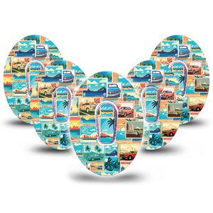 ExpressionMed Vintage Cars Dexcom G6 Tape, 5-Pack Tape + 5-Pack Sticker Postmarks, Plaster Continuous Glucose Monitor Design