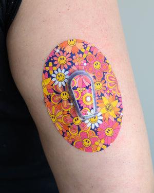 ExpressionMed Groovy Dexcom G6 Tape, Single Tape and Sticker, Arm Wearing Floral Themed CGM Adhesive Patch Design