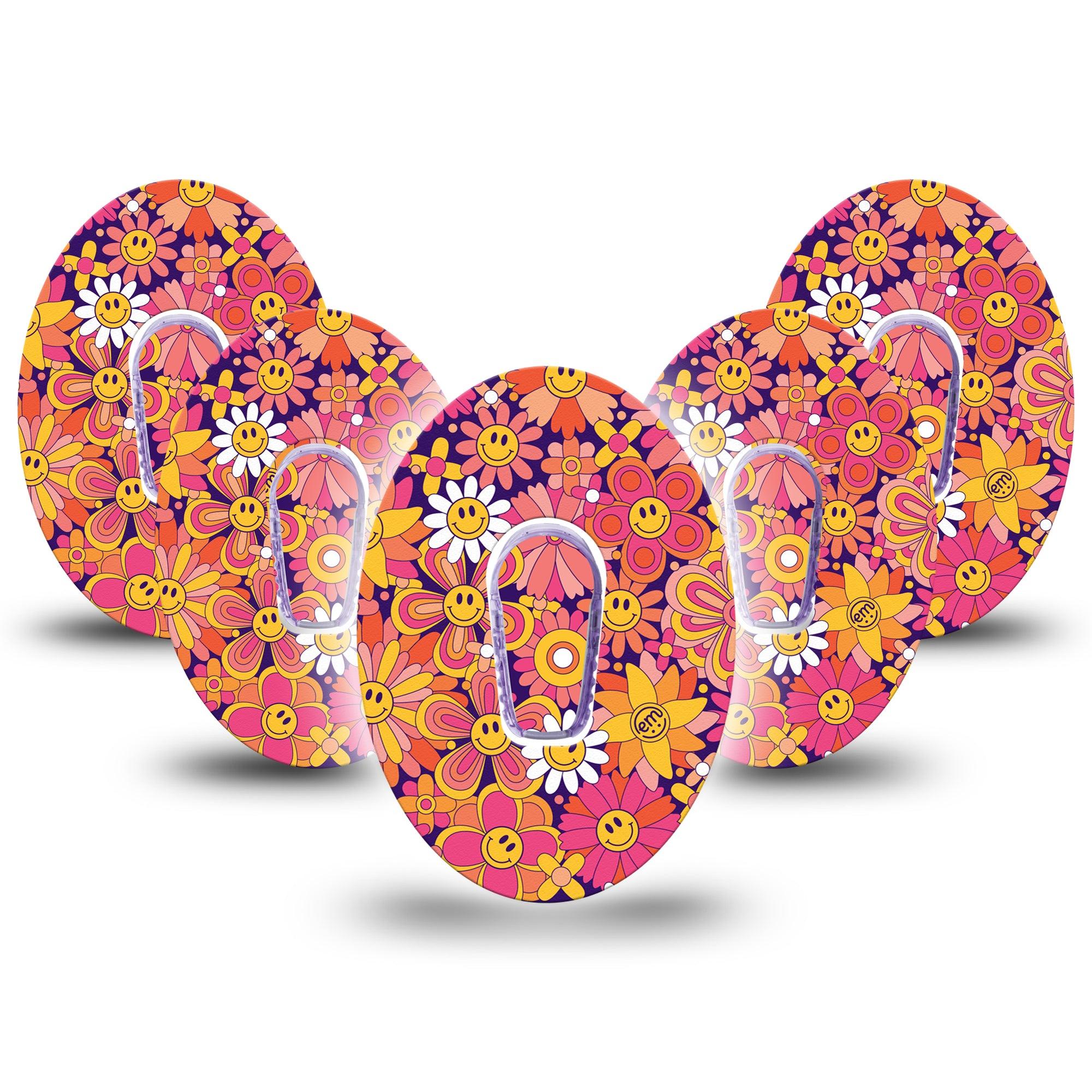 ExpressionMed Groovy Dexcom G6 Sticker 5-Pack Tape and 5-Pack Sticker Groovy Floral Theme Decorative Decal CGM Design