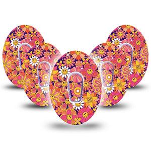 ExpressionMed Groovy Dexcom G6 Sticker 5-Pack Tape and 5-Pack Sticker Groovy Floral Theme Decorative Decal CGM Design