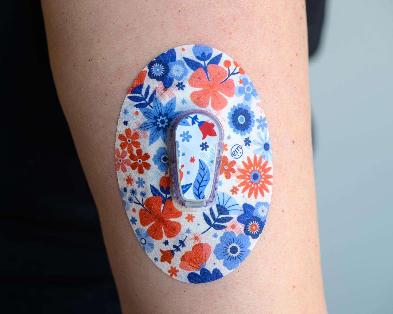 ExpressionMed July Flowers Dexcom G6 Transmitter Sticker, Single Tape and Sticker, Arm Wearing Floral Themed CGM Adhesive Patch Design