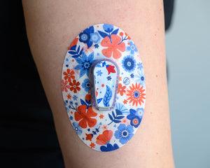 ExpressionMed July Flowers Dexcom G6 Transmitter Sticker, Single Tape and Sticker, Arm Wearing Floral Themed CGM Adhesive Patch Design