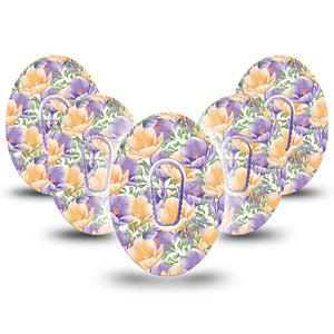 ExpressionMed Crocus Flowers Dexcom G6 Tape 5-Pack Tape and 5-Pack Sticker early spring bloomer Plaster CGM Design