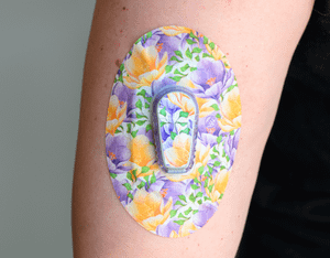 ExpressionMed, Crocus Flowers Dexcom G6 Tape, Single Tape and Single Sticker, Human Arm Wearing Crocus Flowers Designed CGM Adhesive Patch Design