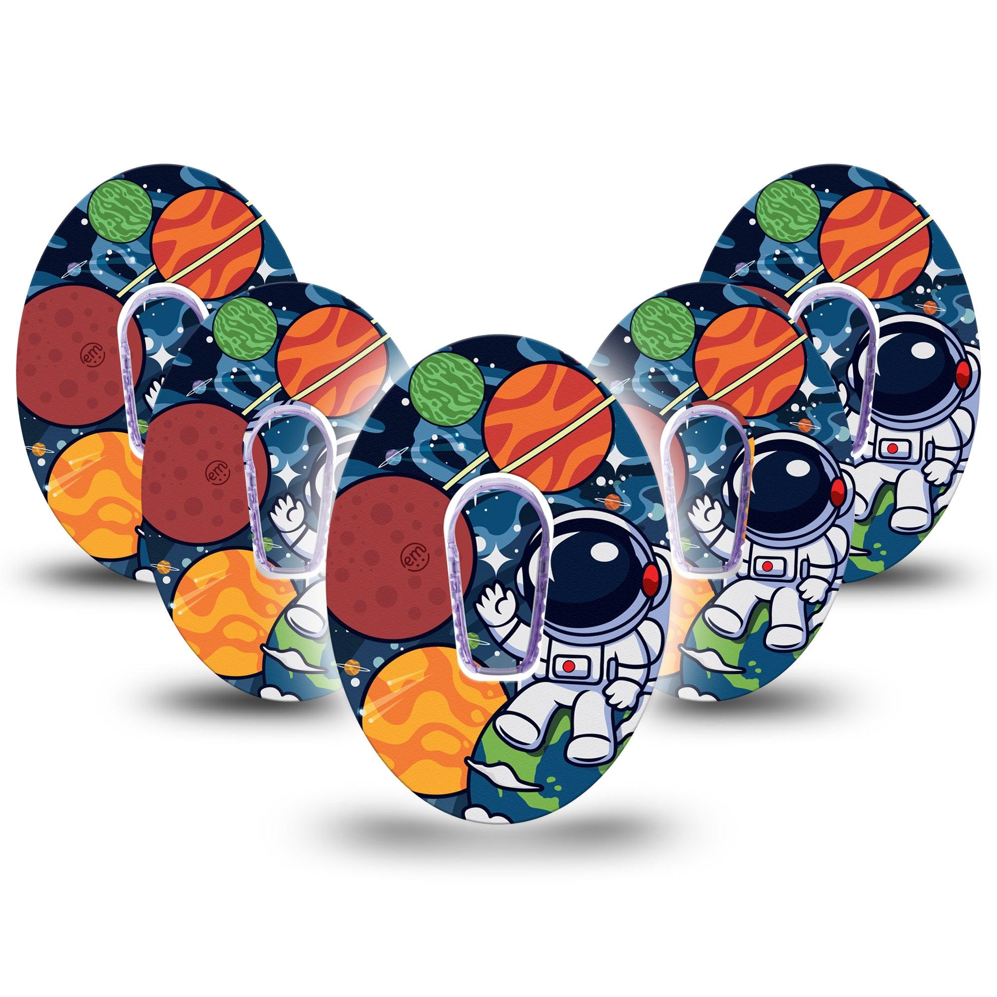 ExpressionMed Astronaut Dexcom G6 Tape 5-Pack Tape and 5-Pack Sticker Planetary Cartoon Plaster CGM Design