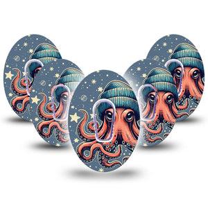 ExpressionMed Hipster Octopus Dexcom G6 Tape 5-Pack Tape and 5-Pack Sticker Trendy Looking Octopus Plaster CGM Design