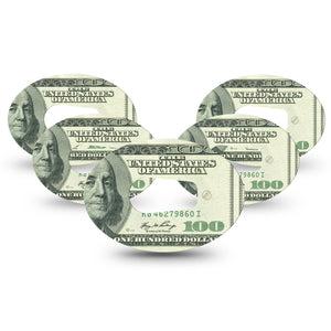 ExpressionMed Feeling $100 Dexcom G6 Tape 5-Pack Tape American Hundred Dollar Bill, Plaster Continuous Glucose Monitor Design