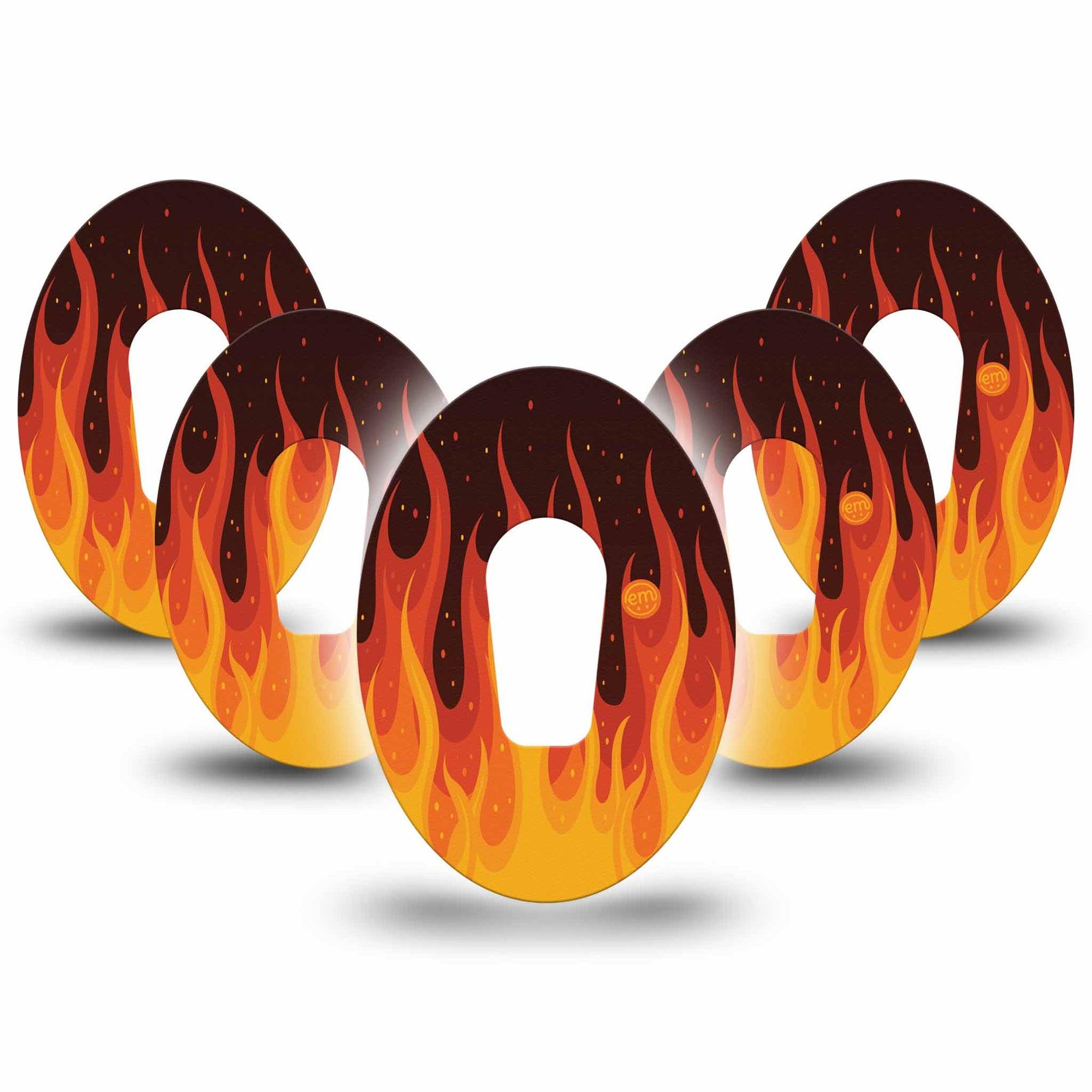 ExpressionMed Roarin' Flame Dexcom G6 Tape, 5-Pack, Burning Flame Themed, CGM, Overlay Patch Design