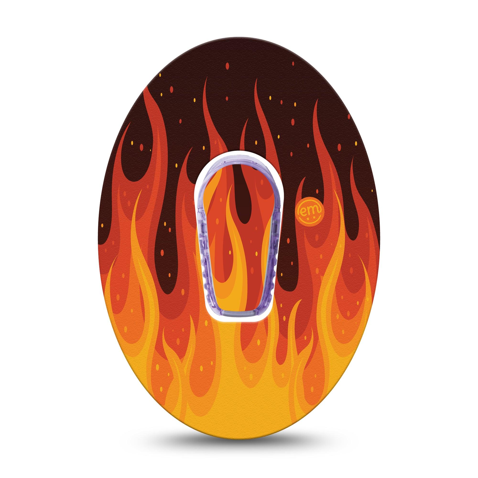 ExpressionMed Roarin' Flame Dexcom G6 Tape, Single Tape and Single Sticker Blazing Hot Themed, Plaster Continuous Glucose Monitor Design