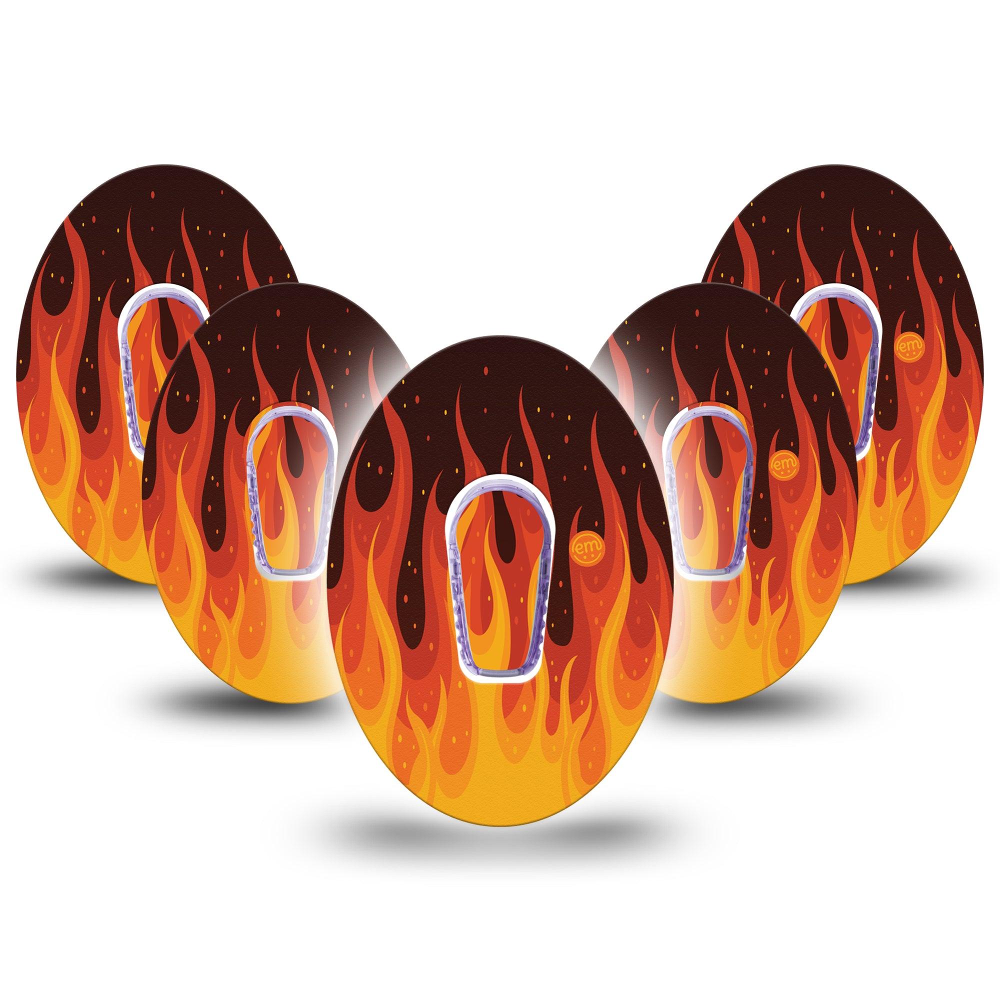 ExpressionMed Roarin' Flame Dexcom G6 Tape, 5-Pack Tape and 5-Pack Sticker Burning Flame Themed, Plaster Continuous Glucose Monitor Design