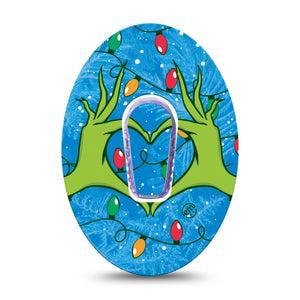 ExpressionMed Holiday Heart Hands Dexcom G6 Tape Single Sticker and Tape Hands and Christmas Lights, CGM Plaster Patch Design