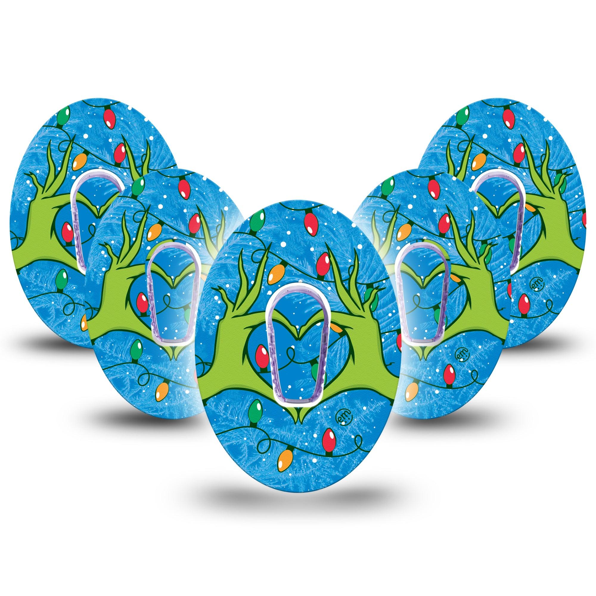 ExpressionMed Holiday Heart Hands Dexcom G6 Tape 5-Pack Sticker and Tape Holiday Season, CGM Fixing Ring Design