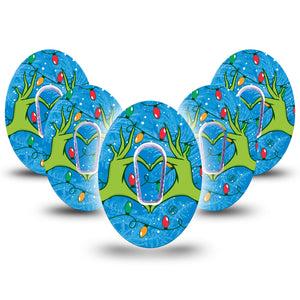 ExpressionMed Holiday Heart Hands Dexcom G6 Tape 5-Pack Sticker and Tape Holiday Season, CGM Fixing Ring Design