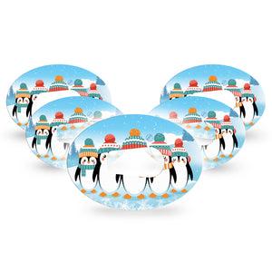 ExpressionMed Penguins In Row Dexcom G6 Tape 5-Pack Tape Hat and Scarf Penguins, Plaster CGM Design