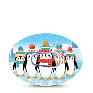 ExpressionMed Penguins In Row Dexcom G6 Tape Single Tape and Single Sticker Hat and Scarf Penguins, Plaster CGM Design