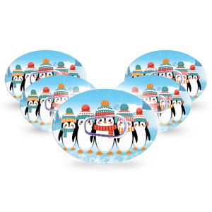 ExpressionMed Penguins In Row Dexcom G6 Tape 5-Pack Tape and 5-Pack Sticker Group of Holiday Penguins, Plaster CGM Design