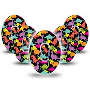 ExpressionMed Colorful Dinos Dexcom G6 Overpatch 5-Pack with center stickers