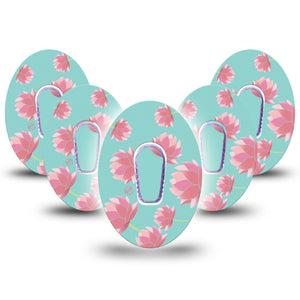 ExpressionMed Meditation Lotus Dexcom G6 Tape 5-Pack Tape and 5-Pack Sticker Pink Lotus Floating in Water, Plaster Continuous Glucose Monitor Design