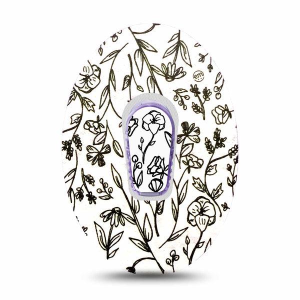 ExpressionMed Custom Black and White Floral Dexcom G6 Tape Single Tape and Single Sticker Delicate Black Flowers, Plaster Continuous Glucose Monitor Design